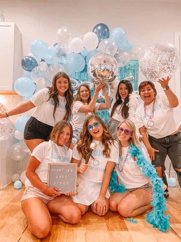 HOMEZZO Dancing Queen Bachelorette Party Decorations - Mamma Mia Disco  Theme Party, Light Blue Sparkly Tinsel Foil Curtain Backdrop Photo Booth  for